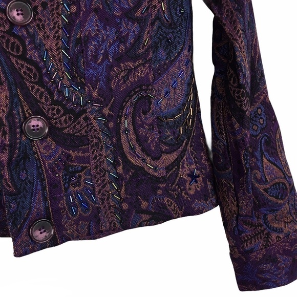 COLDWATER CREEK Jacket Woven Tapestry Beaded Paisley Floral Boho Petite Medium - Picture 8 of 10